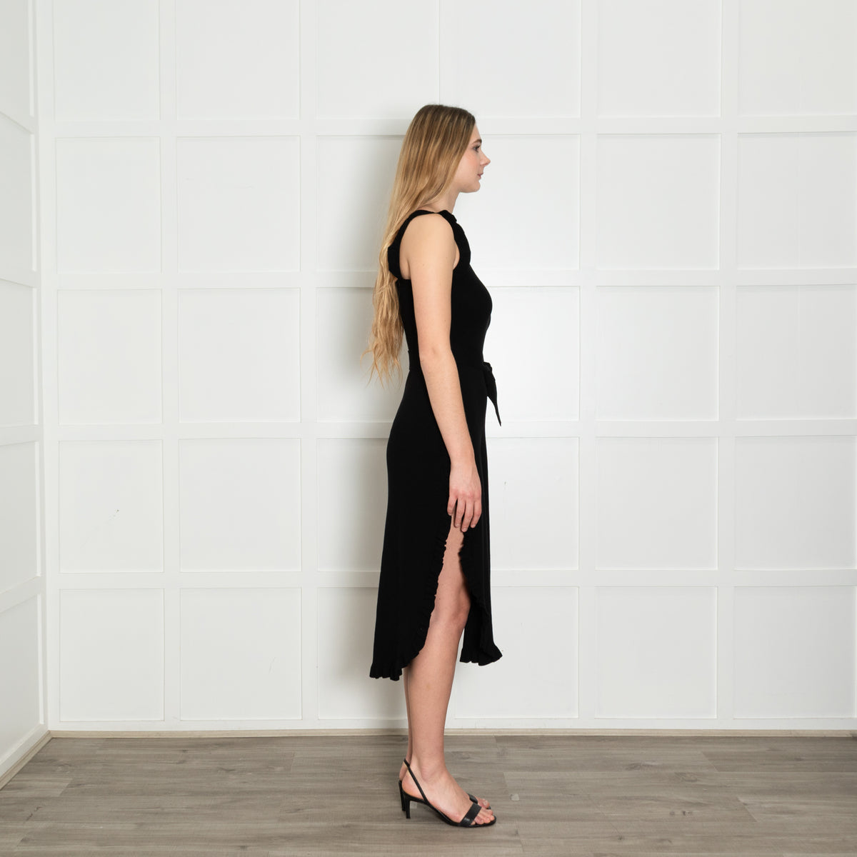 See By Chloe Black Knit Frill Trim Sleeveless Dress