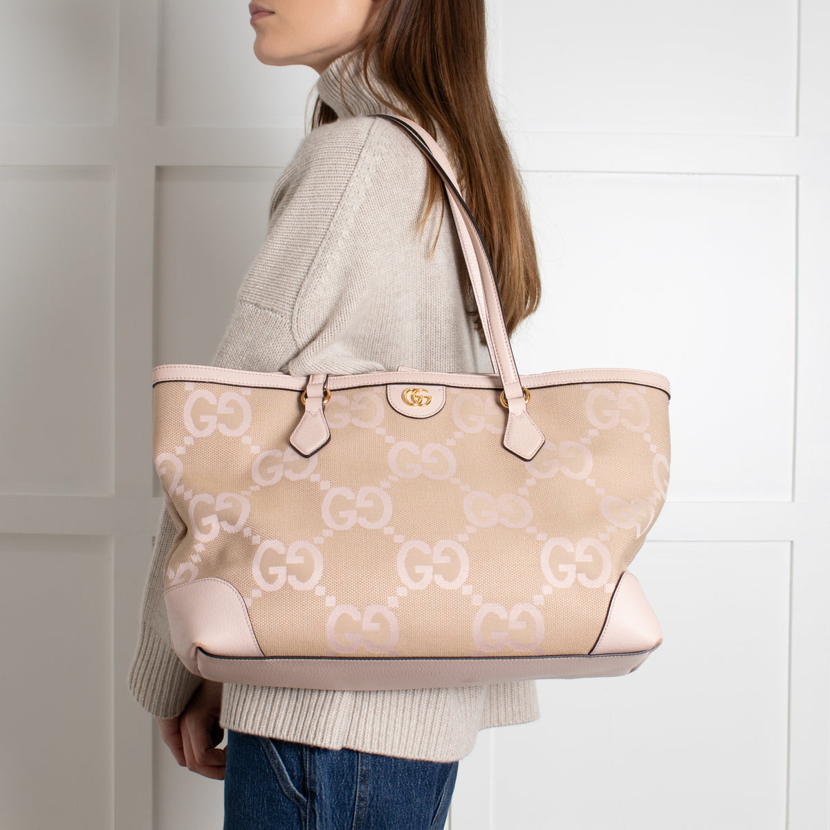 Gucci Pink Ophidia GG Medium Canvas Tote