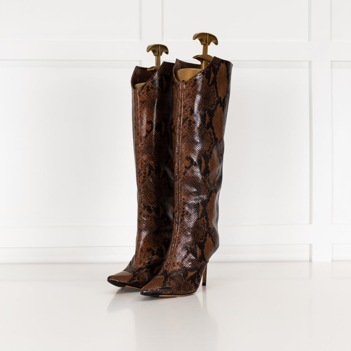 Jimmy Choo Brown Mock Snake Skin Heeled Boots