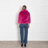 Manoush Pink Diamonte Buttons Faux Fur Jacket