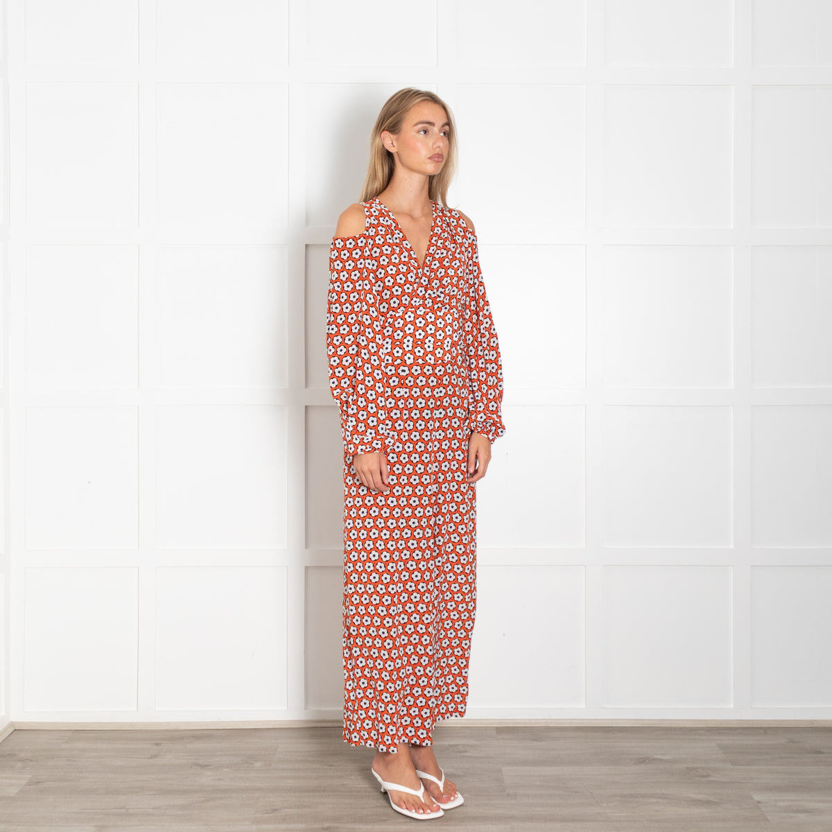 Diane Von Furstenberg Orange Black Cream Flower Wrap Jumpsuit