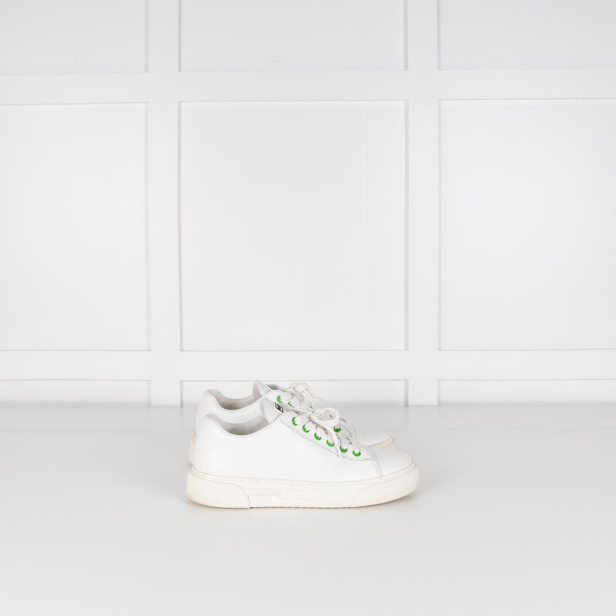 Miu Miu White Leather Trainers with Green Eyelets