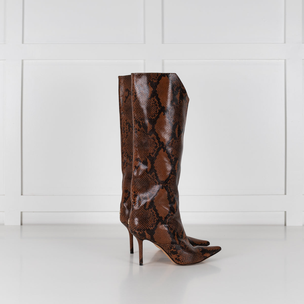 Jimmy Choo Brown Mock Snake Skin Heeled Boots