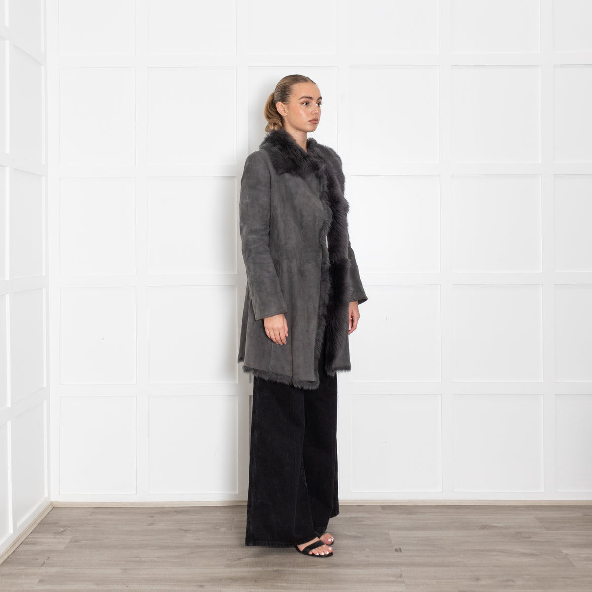 Joseph Grey Suede Shearling Short Coat