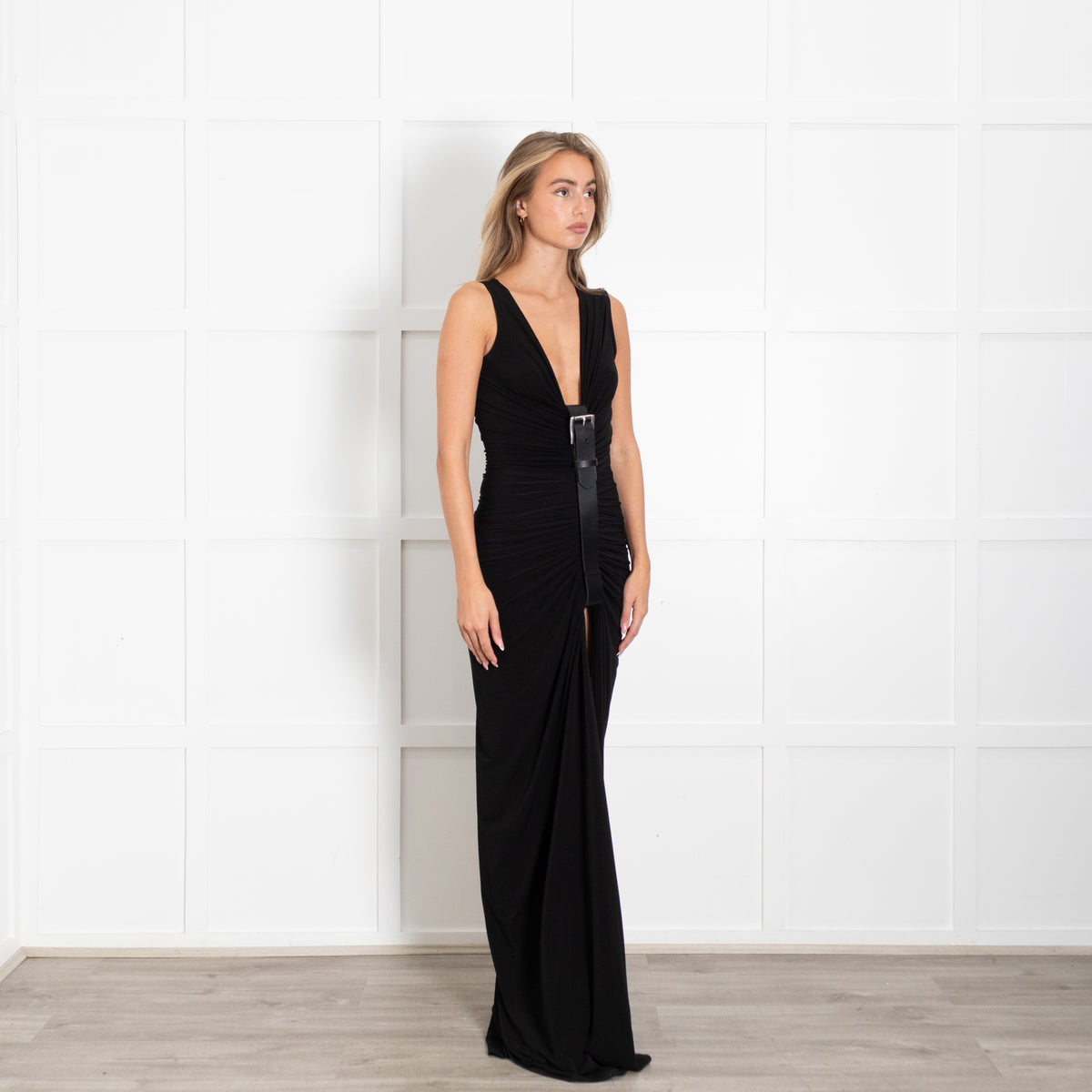 Sid Neigum Black Gathered Belt Maxi Dress