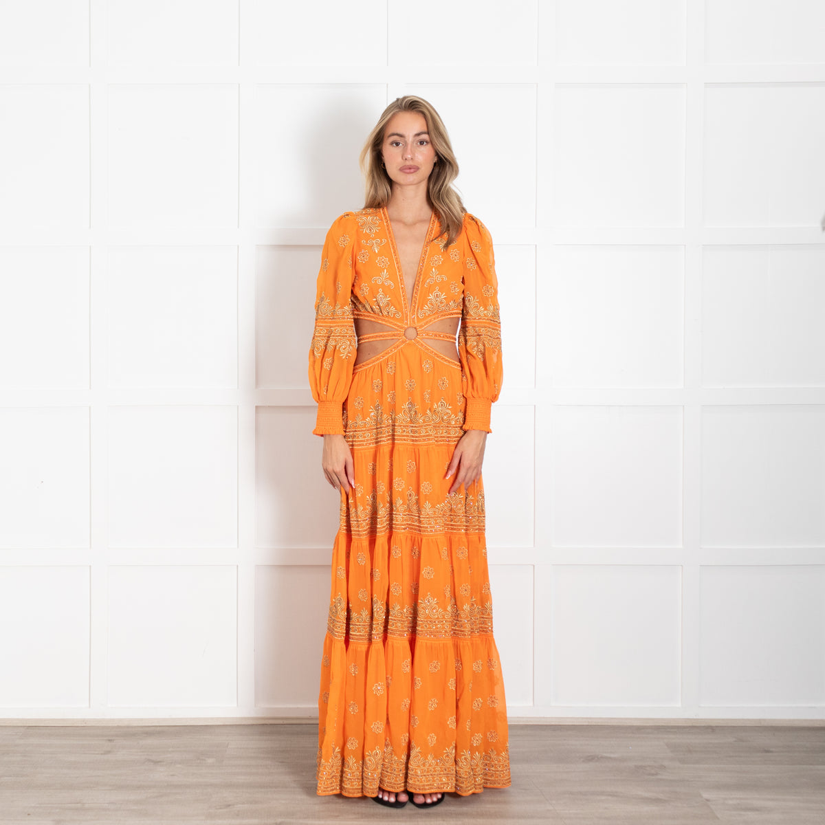 Alice + Olivia Orange Embellished Cut Out Maxi Dress