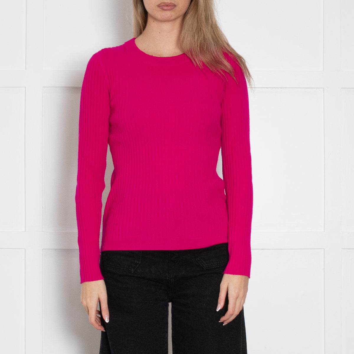 Kujten Pink Ribbed Long Sleeve Cashmere Jumper