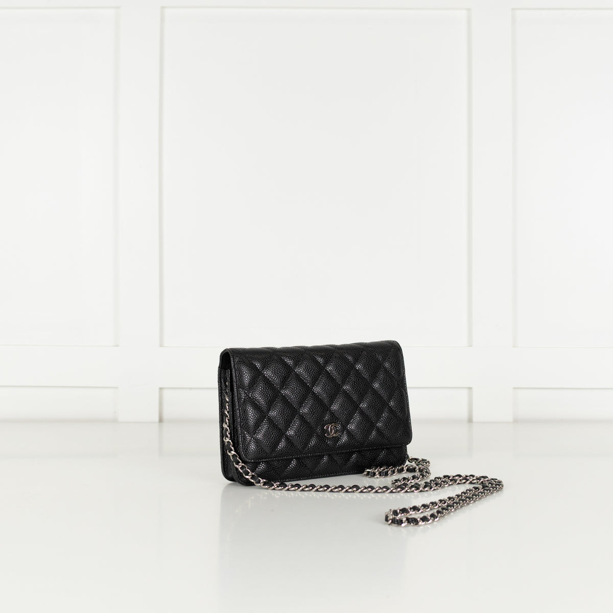 Chanel Black Caviar Leather Wallet On The Chain