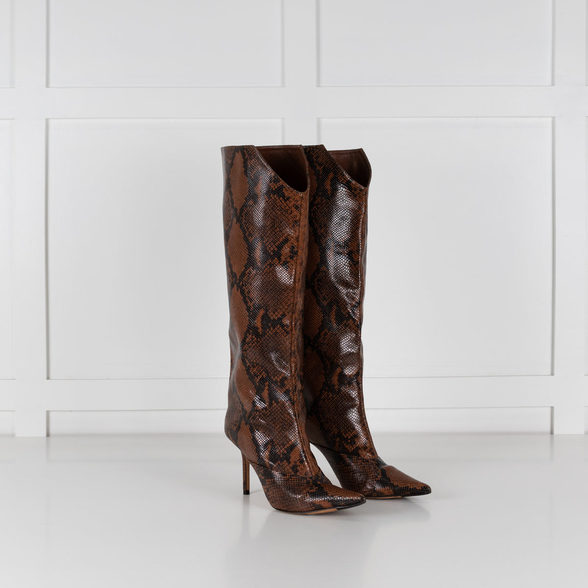 Jimmy Choo Brown Mock Snake Skin Heeled Boots
