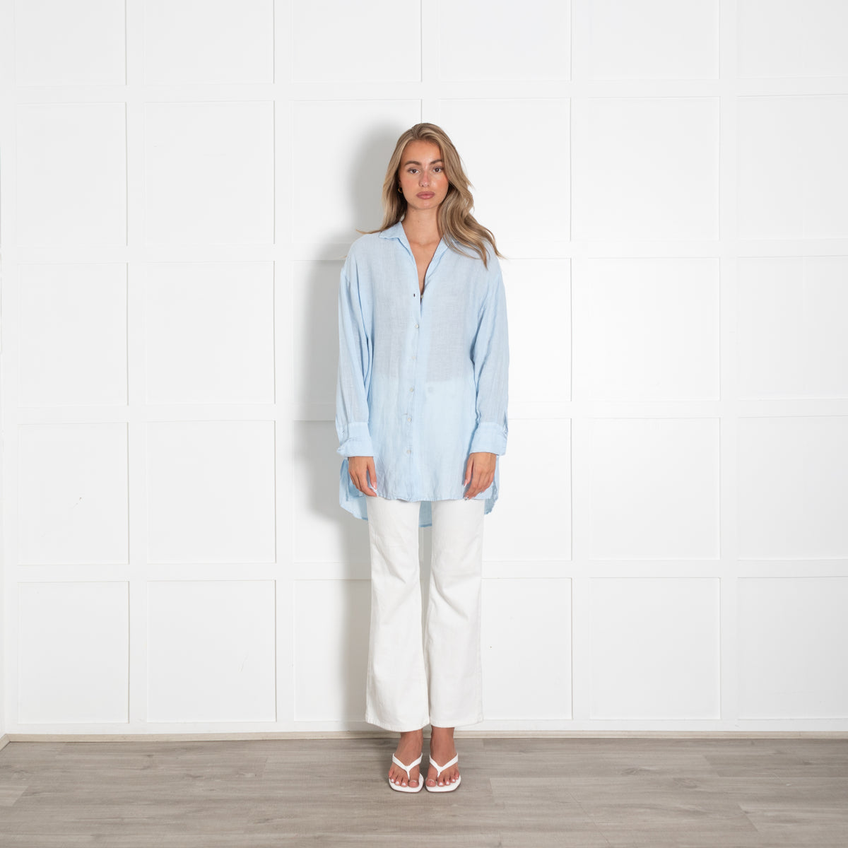 120% Lino Pale Blue Button Down Shirt