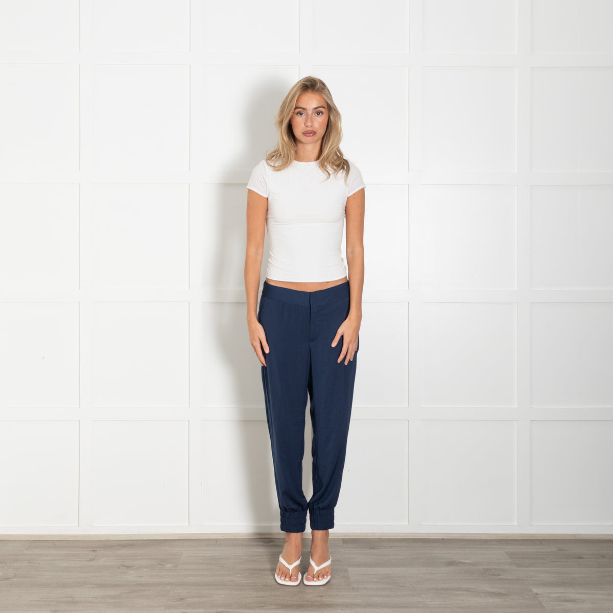 Helmut Lang Blue Silky Trousers With Elasticated Ankle Cuff