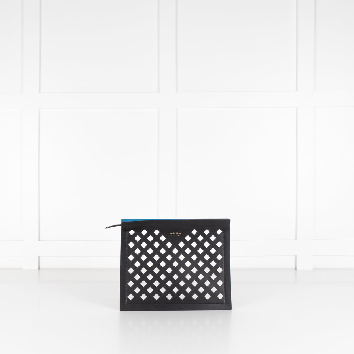 Smythson Black Leather Laser Cut Large Wallet