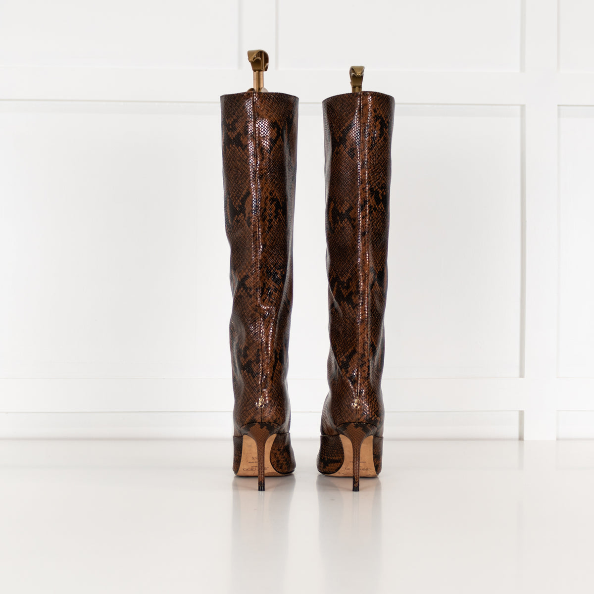 Jimmy Choo Brown Mock Snake Skin Heeled Boots