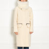 Louis Vuitton Cream Boucle Silk Wool Belted Coat with White Faux Fur Collar