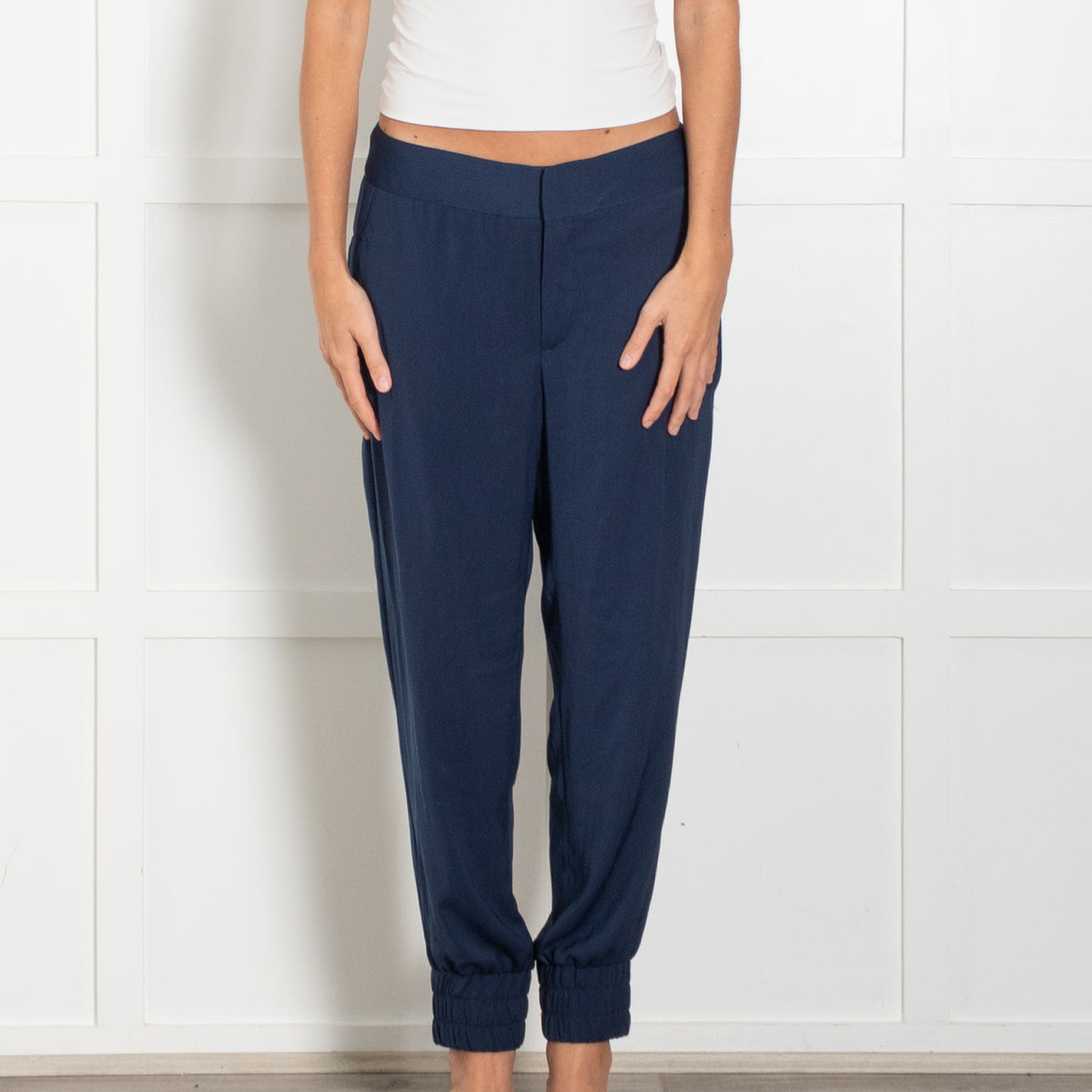 Helmut Lang Blue Silky Trousers With Elasticated Ankle Cuff