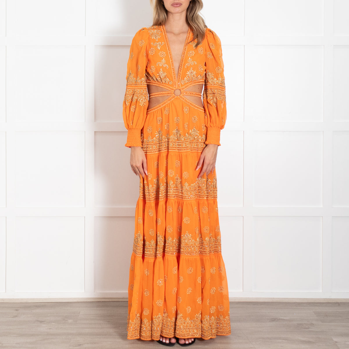 Alice + Olivia Orange Embellished Cut Out Maxi Dress