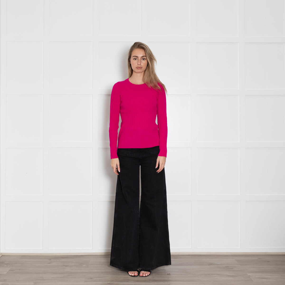 Kujten Pink Ribbed Long Sleeve Cashmere Jumper