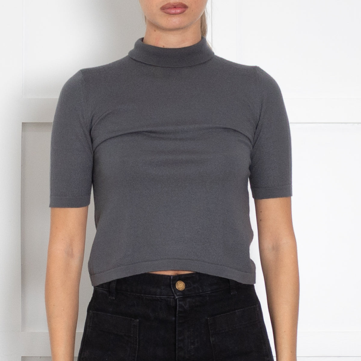 S Max Mara Grey Wool Shortsleeve  Crop Top