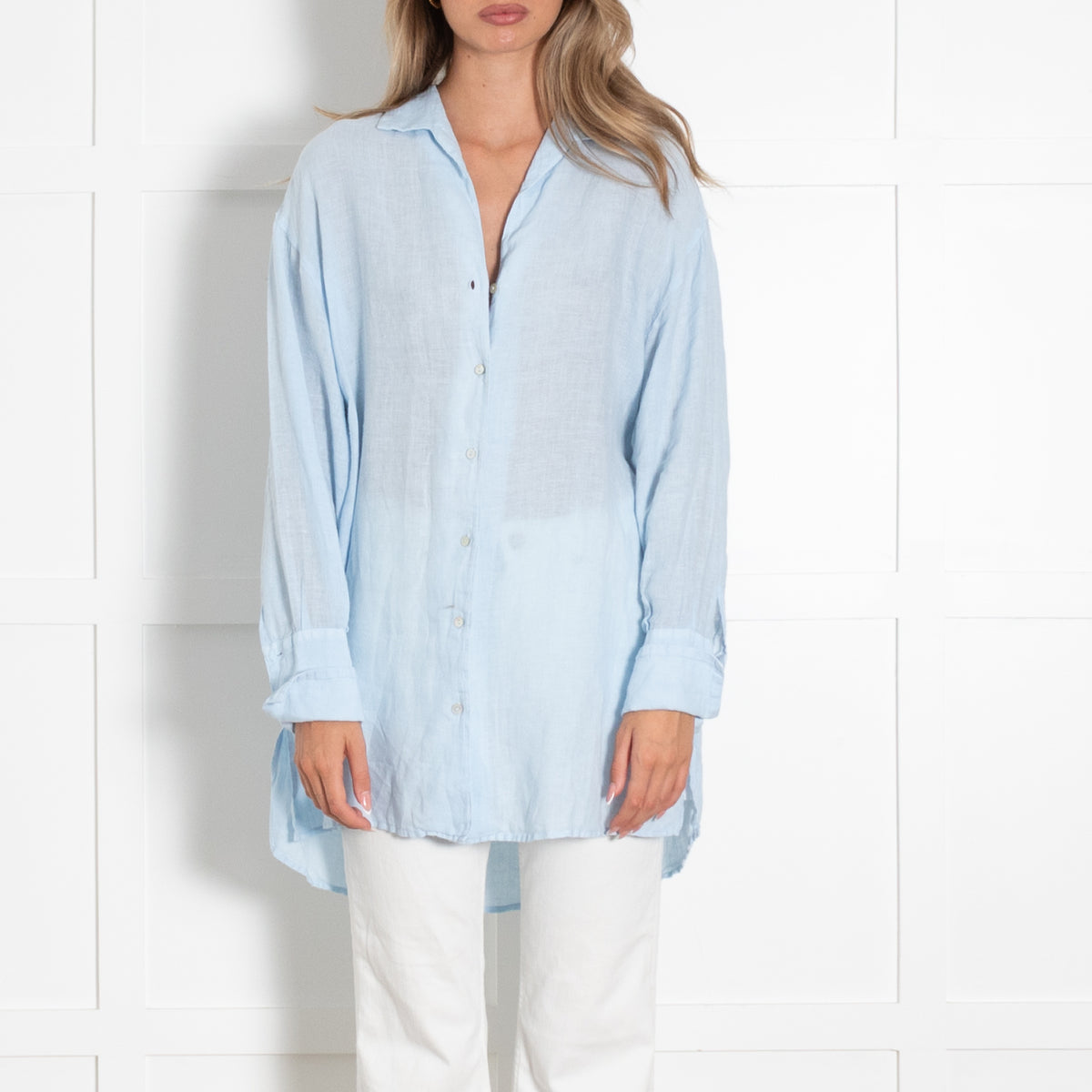 120% Lino Pale Blue Button Down Shirt
