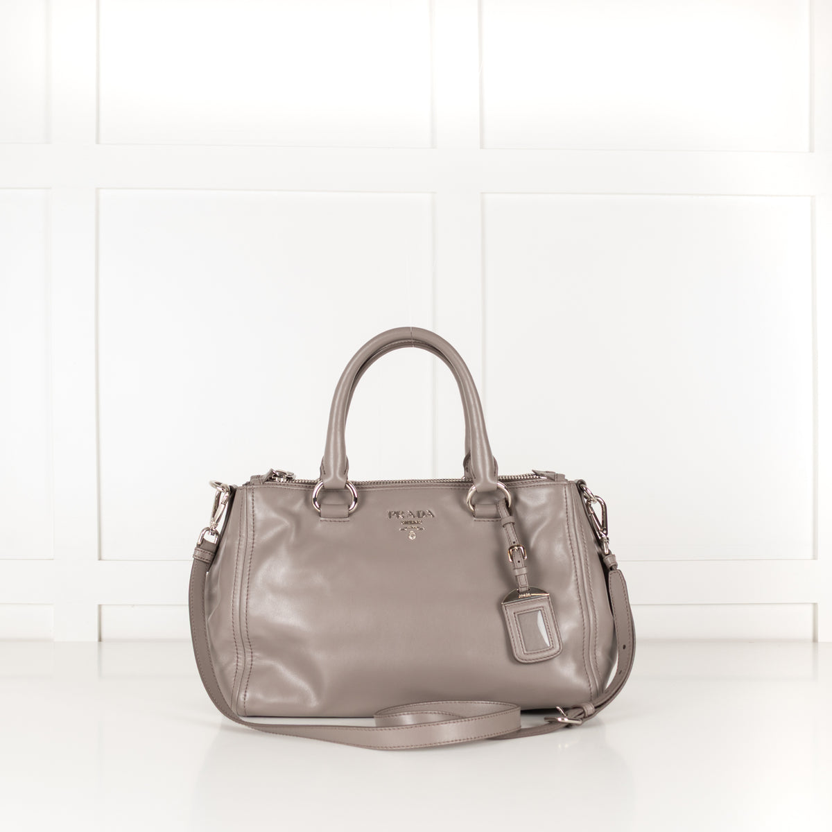 Prada Grey Leather Shoulder Strap Handbag