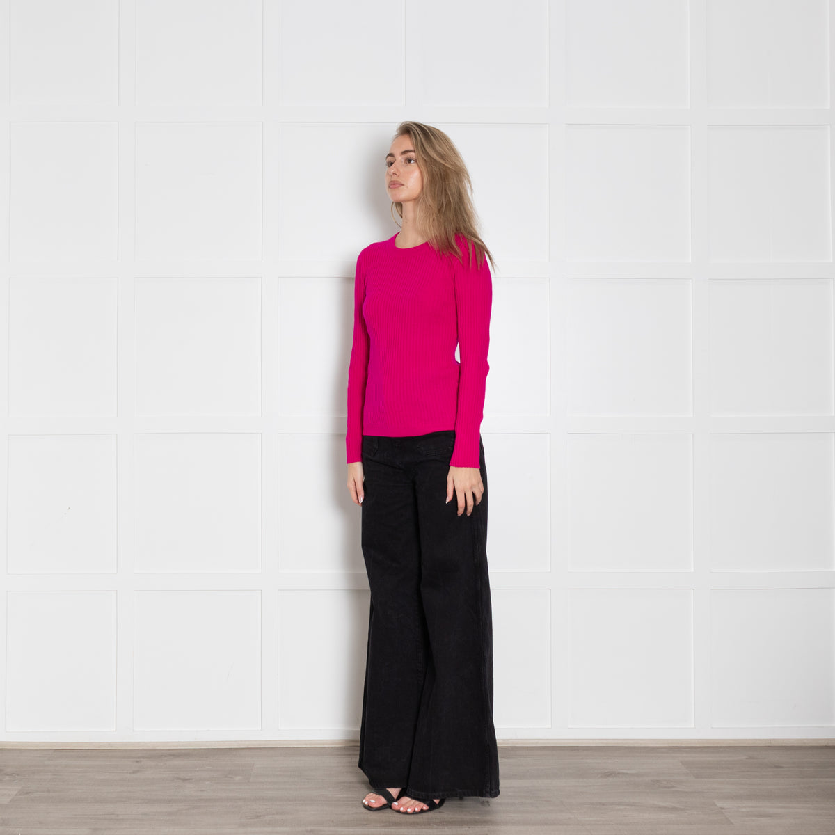 Kujten Pink Ribbed Long Sleeve Cashmere Jumper