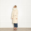 Louis Vuitton Cream Boucle Silk Wool Belted Coat with White Faux Fur Collar