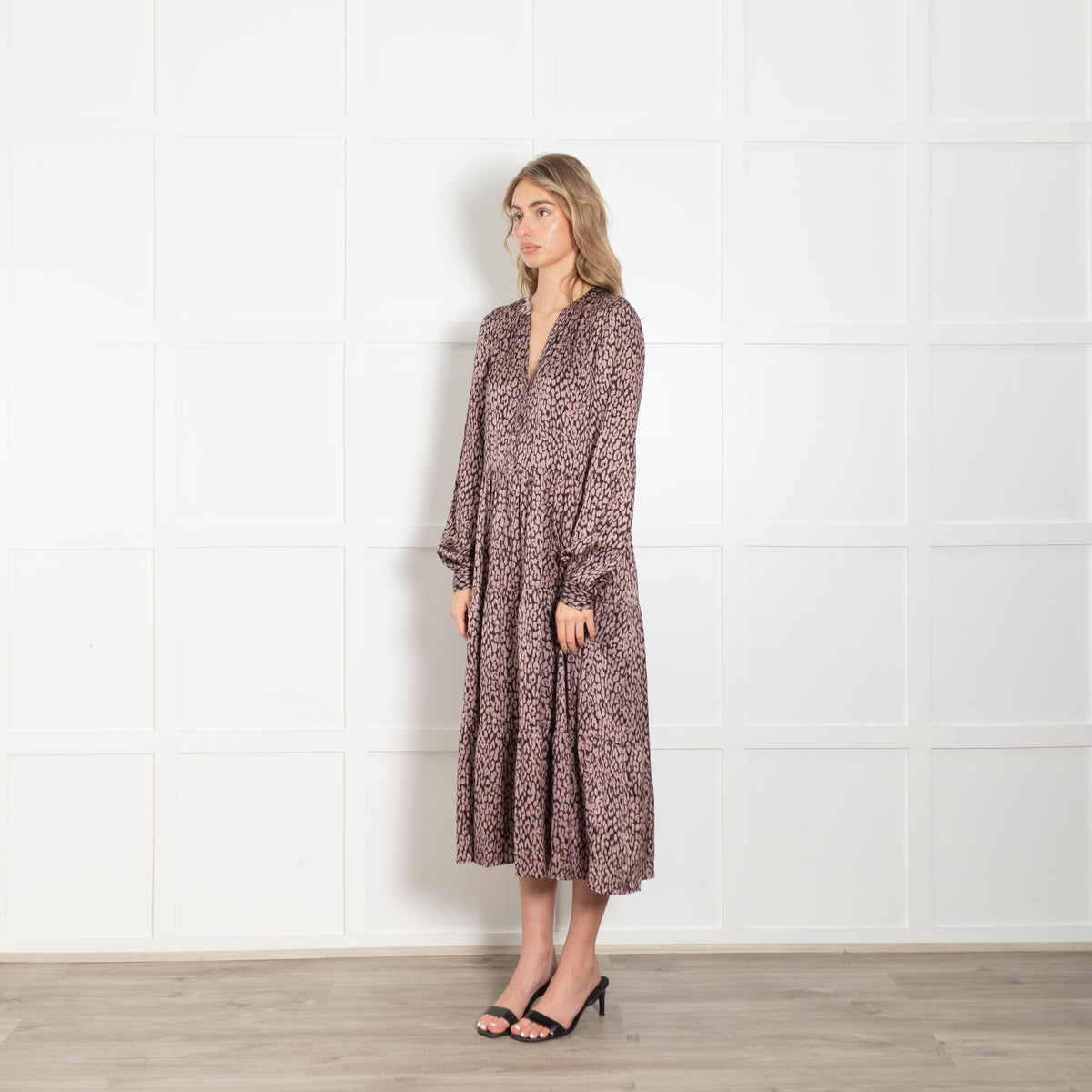 Dea Kudibal Brown And Pink Animal Print Tiered Silk Dress