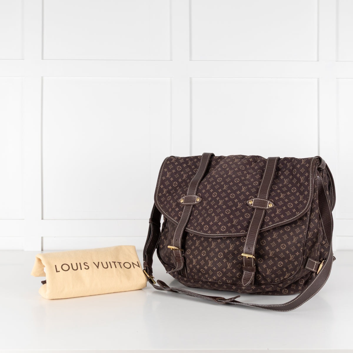 Louis Vuitton Brown Monogram Mini Lin Saumur XL Shoulder Bag with dustbag in Phoenix style shop.