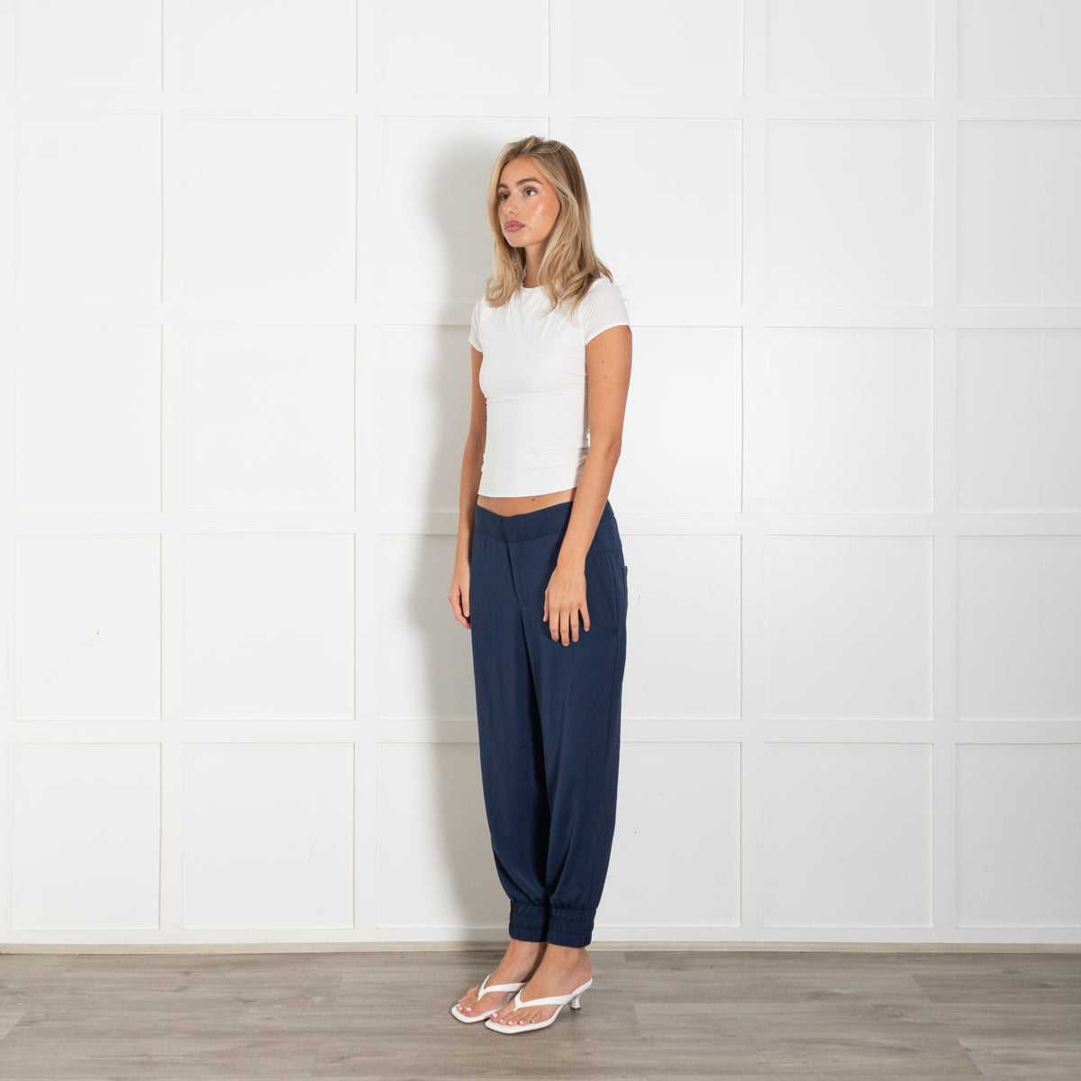 Helmut Lang Blue Silky Trousers With Elasticated Ankle Cuff