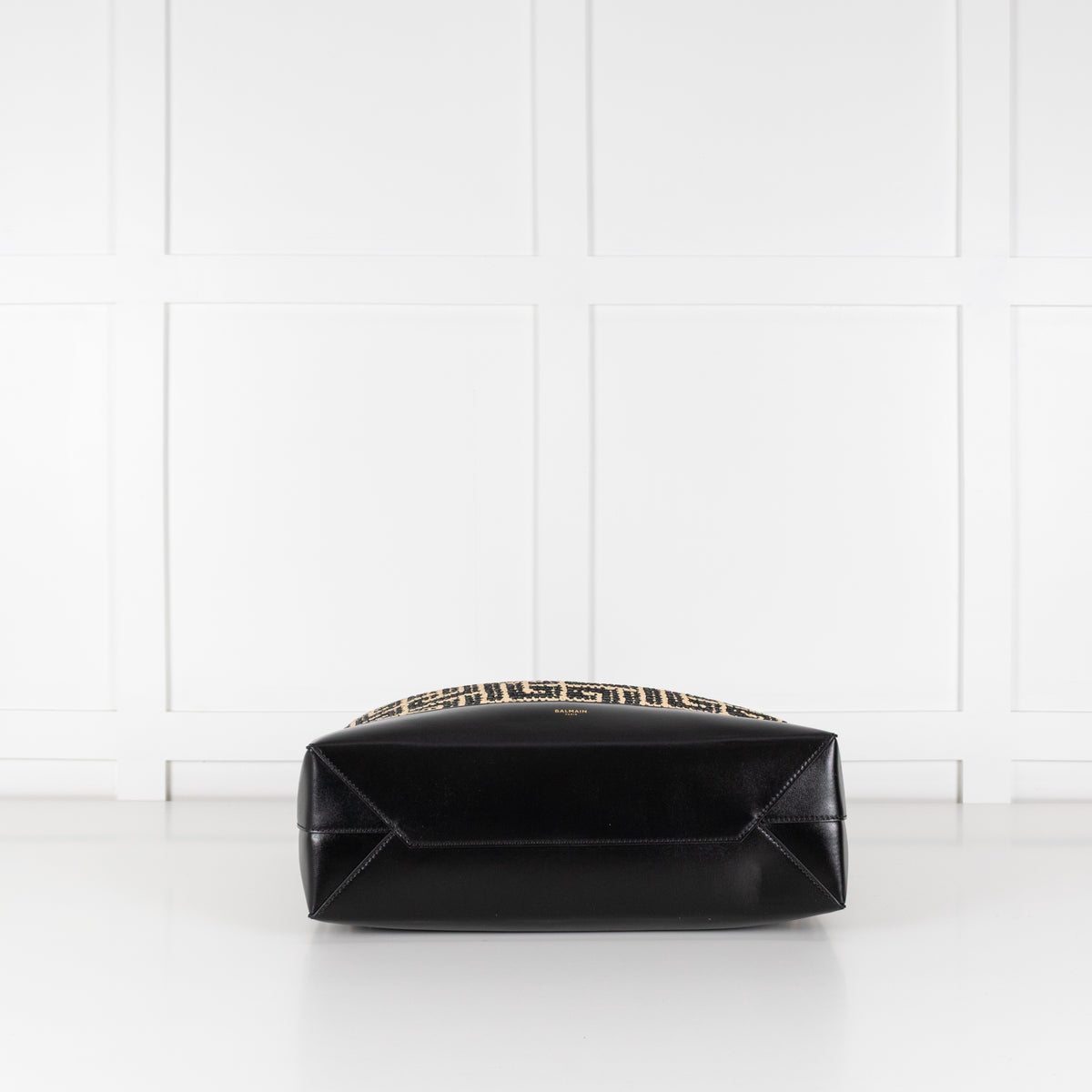 Balmain Black and Natural Raffia Tote Bag with Rope Handles