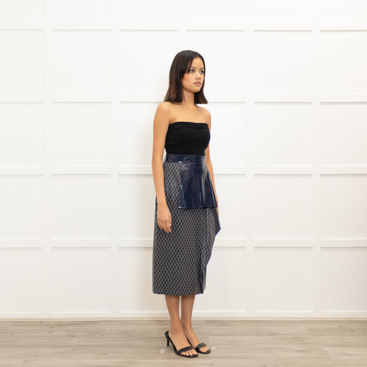Roksanda Navy Pencil Skirt with Patent Frill
