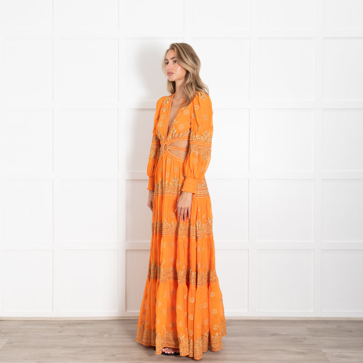 Alice + Olivia Orange Embellished Cut Out Maxi Dress