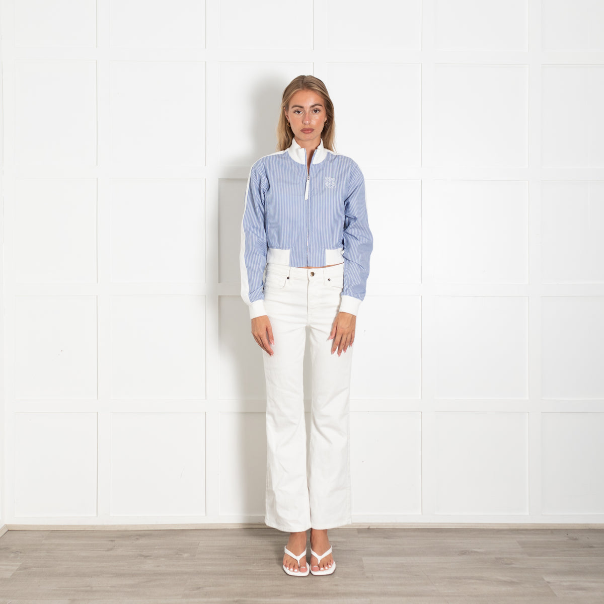Loewe Blue White Striped Cotton Bomber Jacket