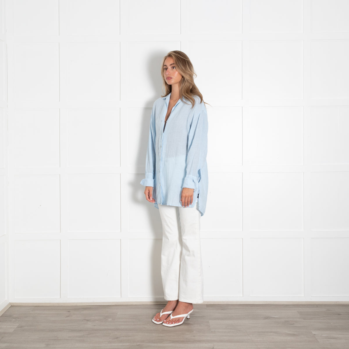 120% Lino Pale Blue Button Down Shirt