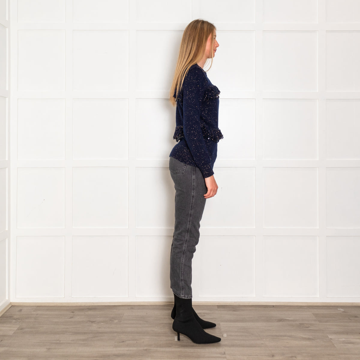 Thakoon Navy Blue Sparkle Fringe Jumper