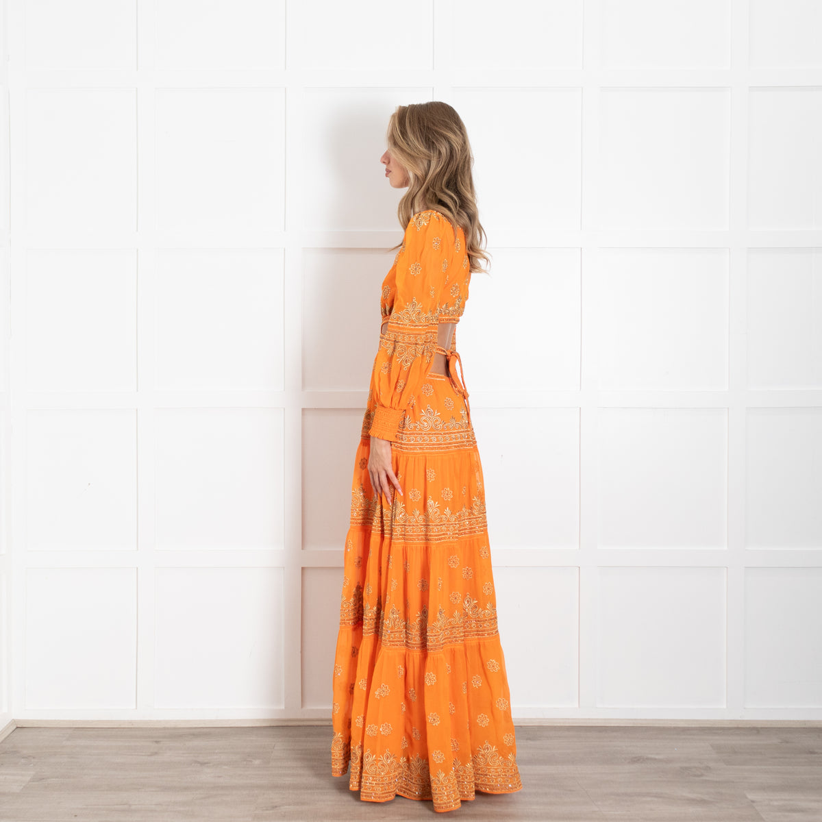 Alice + Olivia Orange Embellished Cut Out Maxi Dress