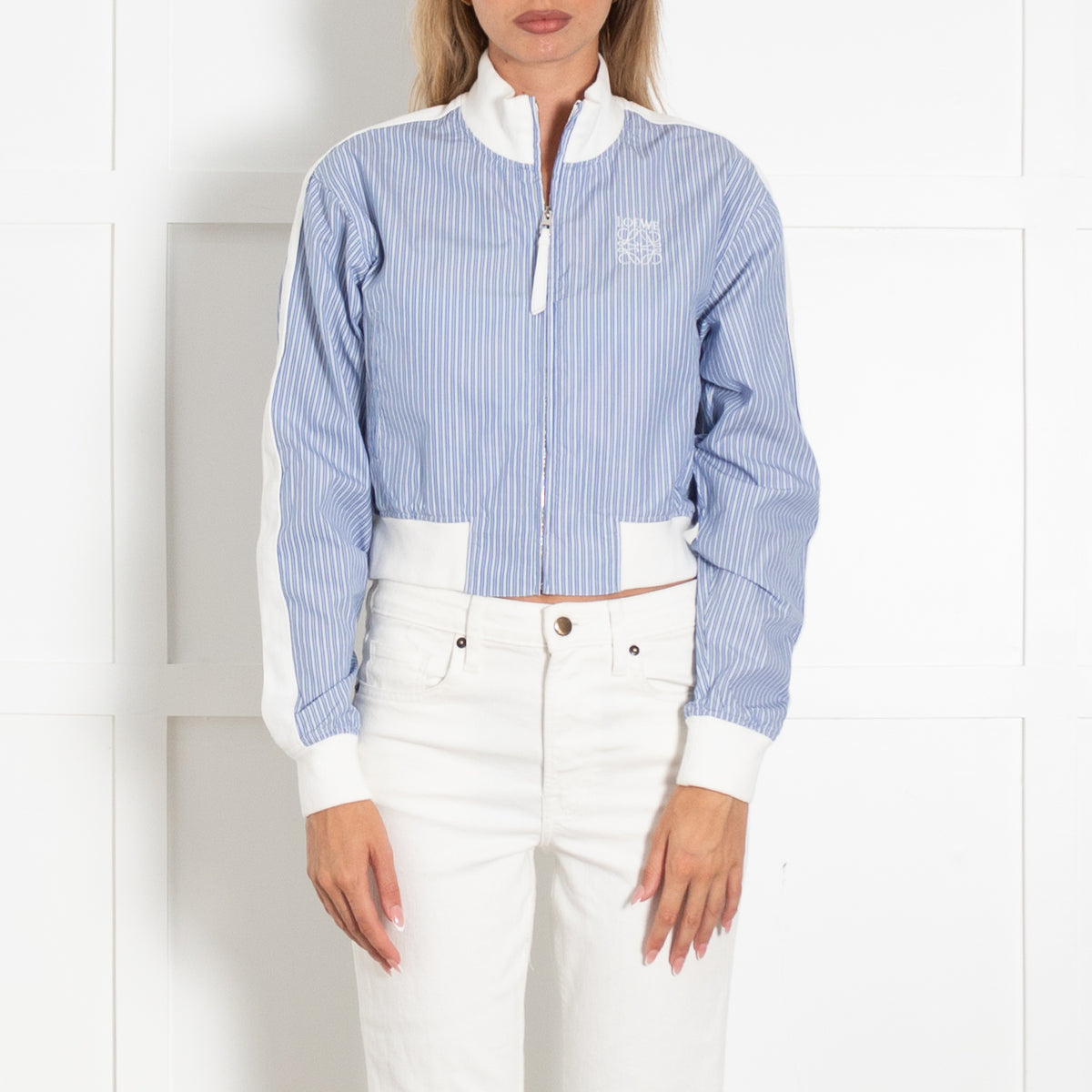 Loewe Blue White Striped Cotton Bomber Jacket