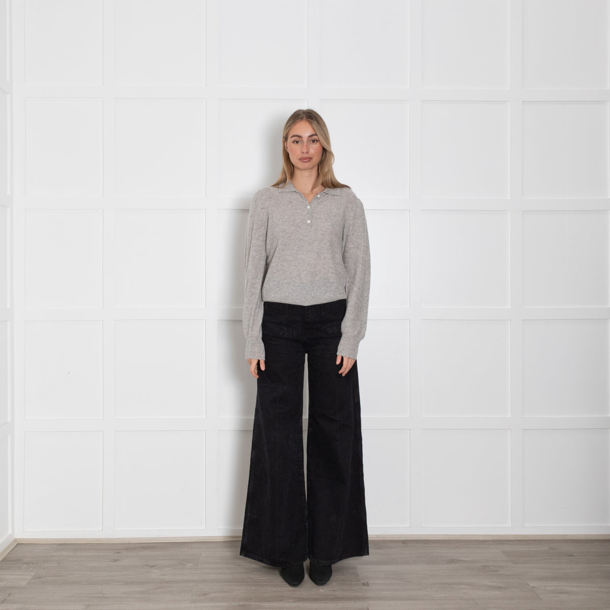 Frame Grey Cashmere Collared Sweater