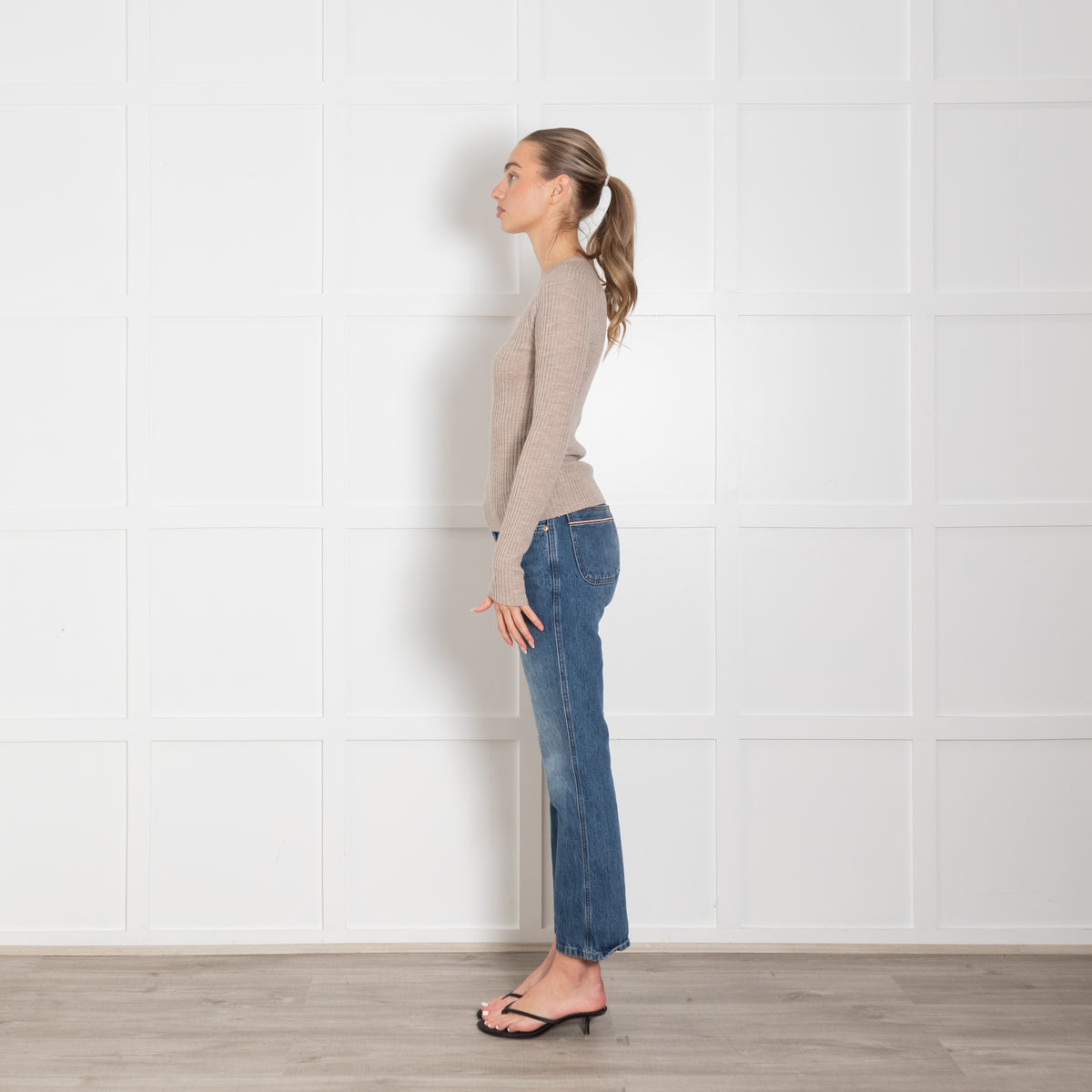 Toteme Pale Beige Long Sleeve Rib Top