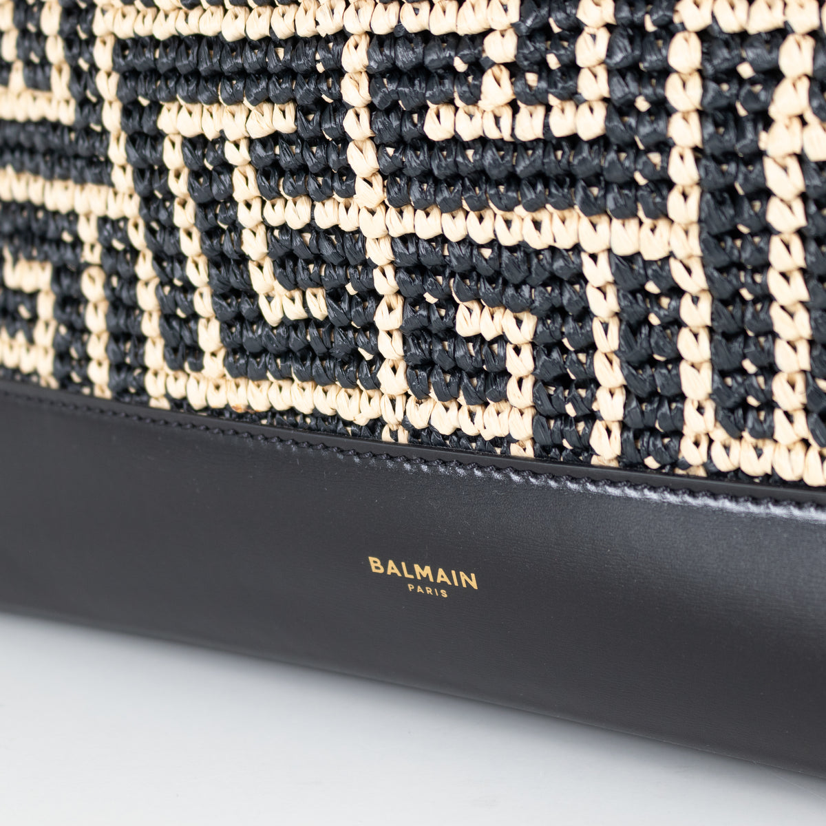 Balmain Black and Natural Raffia Tote Bag with Rope Handles