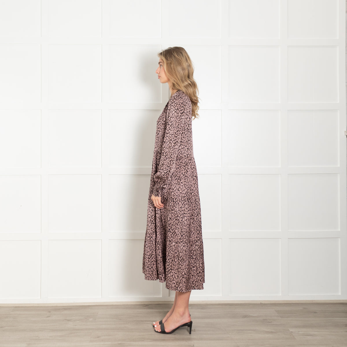 Dea Kudibal Brown And Pink Animal Print Tiered Silk Dress