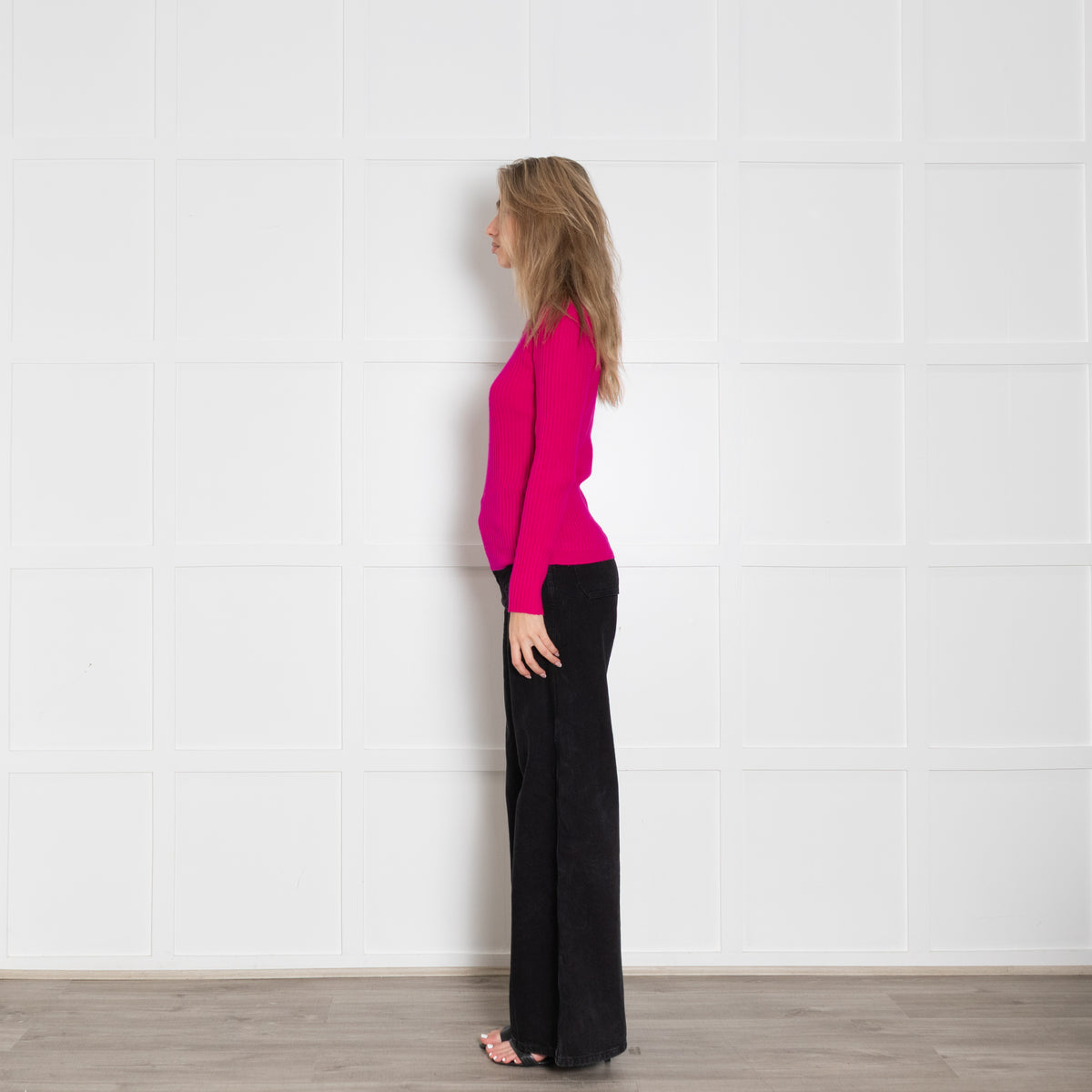 Kujten Pink Ribbed Long Sleeve Cashmere Jumper