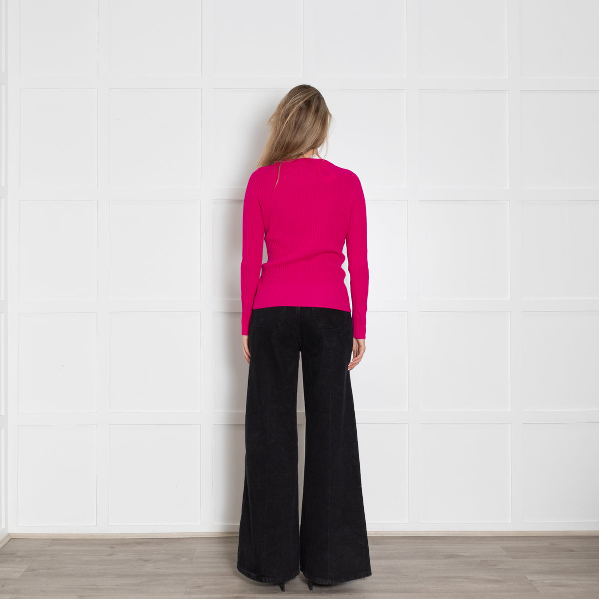 Kujten Pink Ribbed Long Sleeve Cashmere Jumper