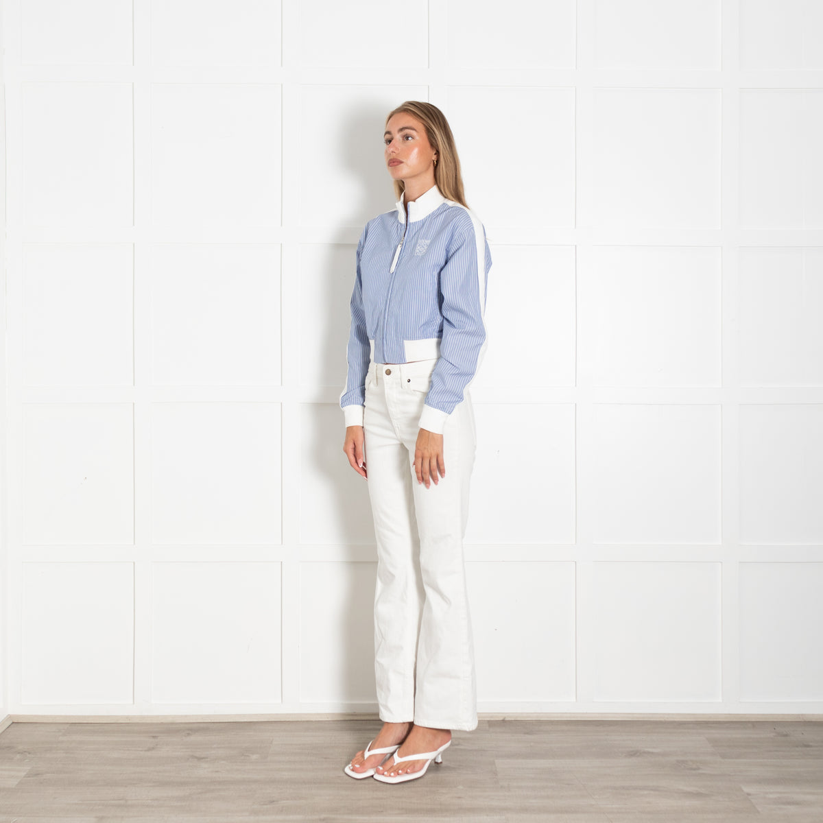 Loewe Blue White Striped Cotton Bomber Jacket