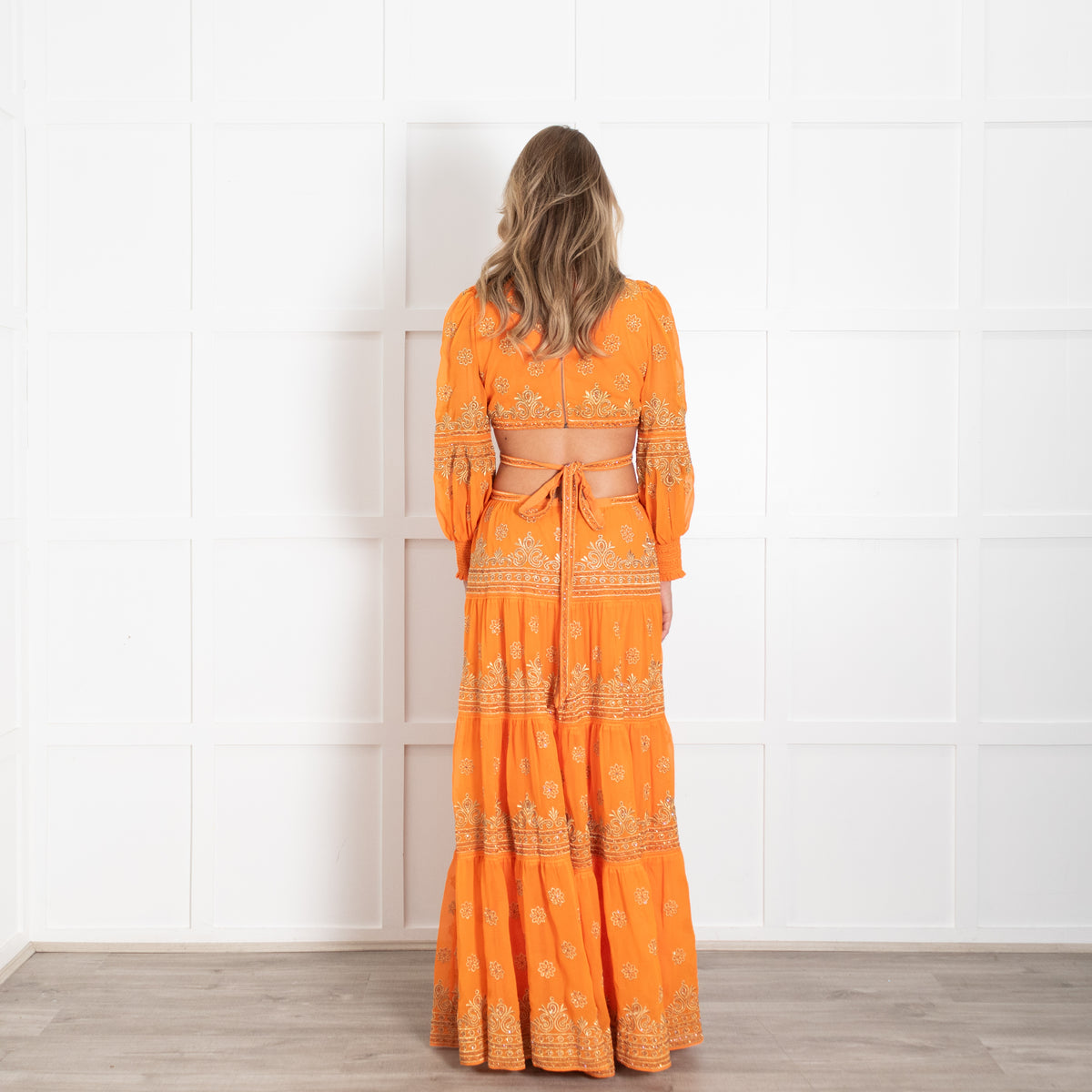 Alice + Olivia Orange Embellished Cut Out Maxi Dress