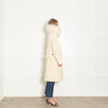 Louis Vuitton Cream Boucle Silk Wool Belted Coat with White Faux Fur Collar
