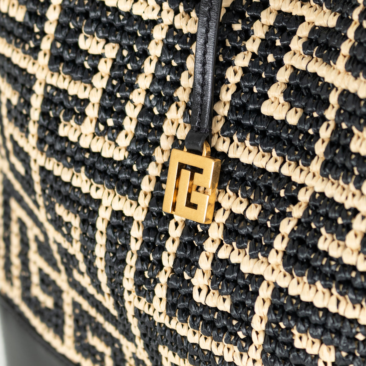 Balmain Black and Natural Raffia Tote Bag with Rope Handles