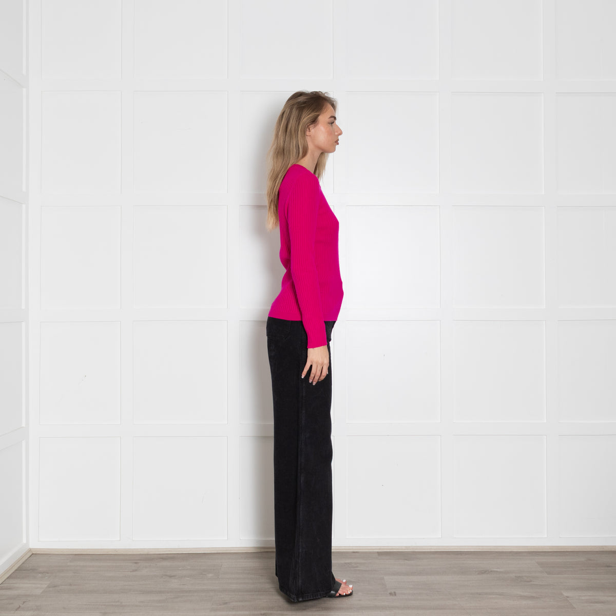 Kujten Pink Ribbed Long Sleeve Cashmere Jumper