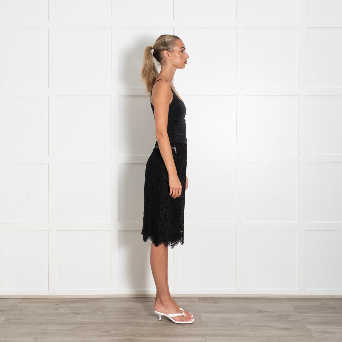 The Kooples Black Lace Skirt With Waist Silver Zips