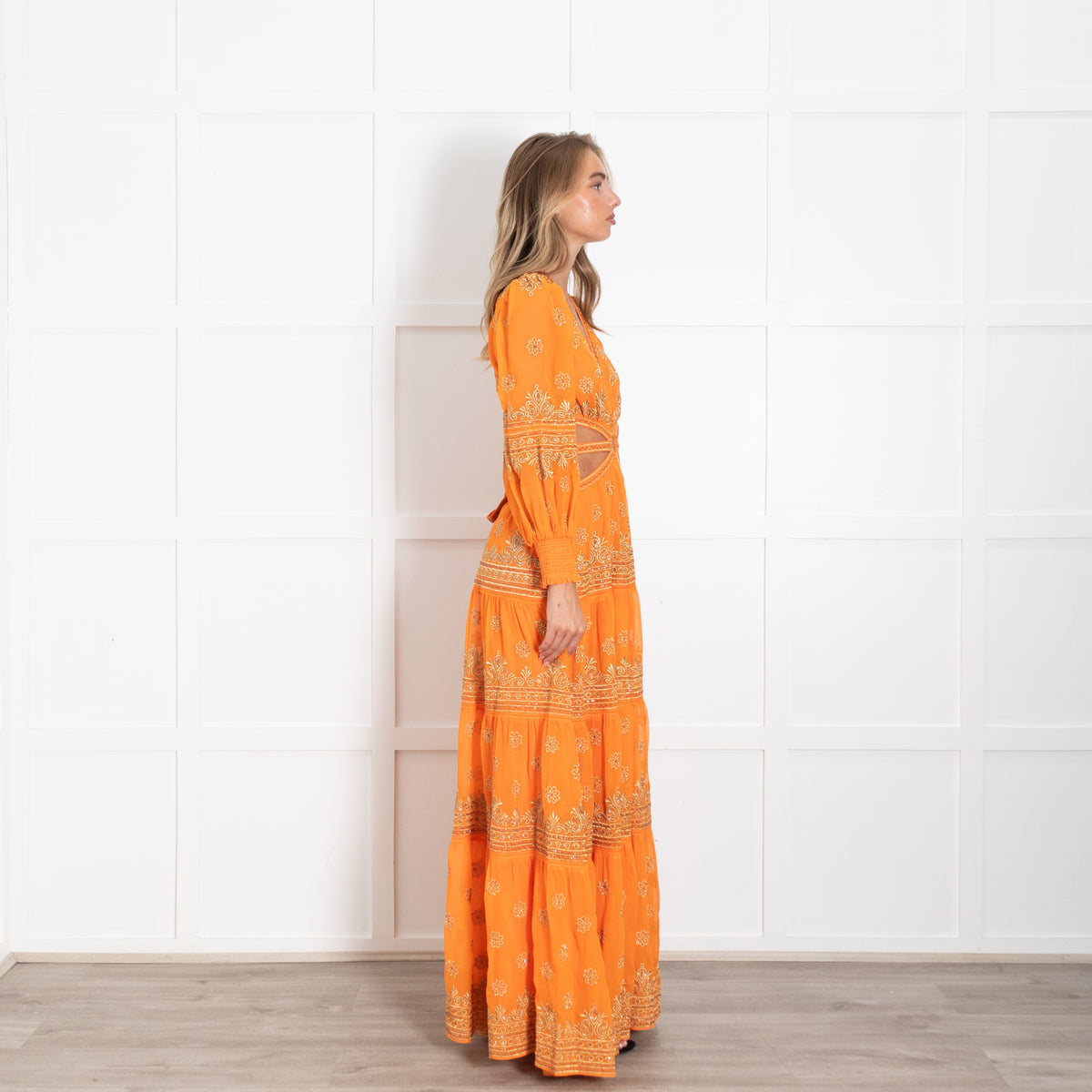 Alice + Olivia Orange Embellished Cut Out Maxi Dress